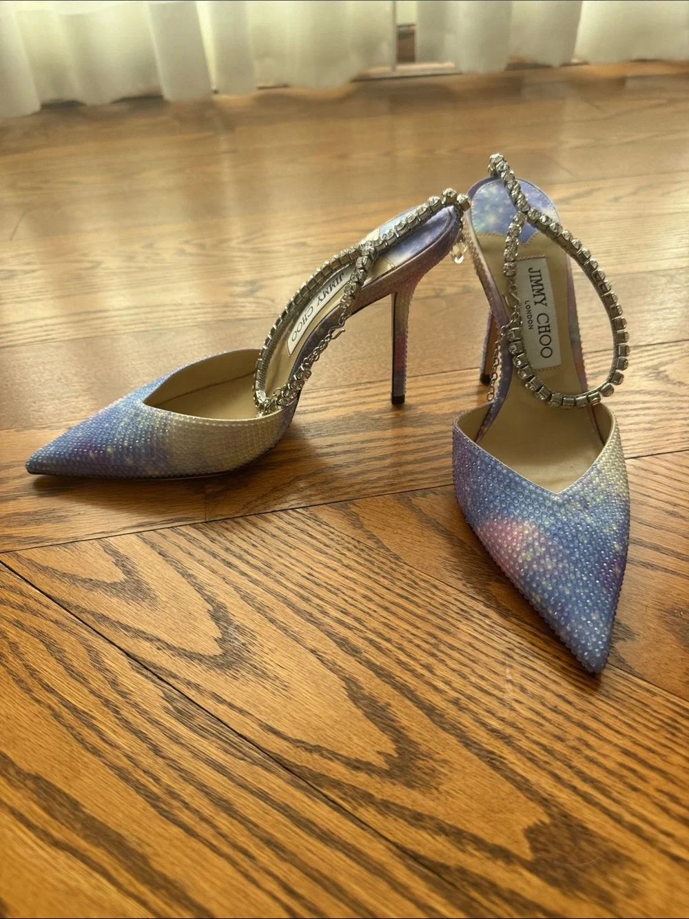 Jimmy Choo Iridescent Crystal-Ankle Pointed-Toe Pumps Purple, pink, white, Blue - Picture 1 of 12